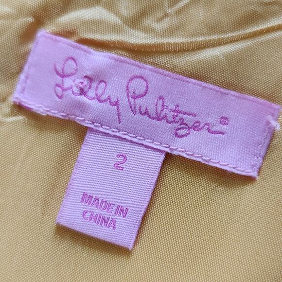 Lilly Pulitzer shift dress yellow & white bamboo print lattice neckline size 2 - Picture 7 of 10